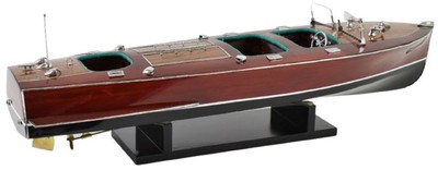 Casa Padrino bateau de vitesse de luxe Chris Craft avec support en bois massif marron / noir 81 x 23 x H. 23 cm - Bateau décoratif fait main - Bateau en bois - Maquette de bateau - Bateau de course