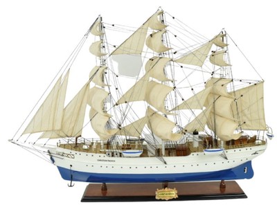Casa Padrino voilier de luxe Christian Radich blanc / bleu 97 x 30 x H. 70 cm - Bateau décoratif fait main - Bateau en bois - Maquette de bateau - Accessoires déco - Décoration salon de luxe