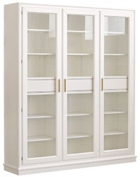 Casa Padrino armoire à livres de luxe avec 3 portes et éclairage LED blanc 200 x 45 x H. 230 cm - Armoire en bois massif - Armoire de salon - Armoire étagère - Armoire de bureau - Meuble de luxe