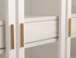 Casa Padrino armoire à livres de luxe avec 3 portes et éclairage LED blanc 200 x 45 x H. 230 cm - Armoire en bois massif - Armoire de salon - Armoire étagère - Armoire de bureau - Meuble de luxe