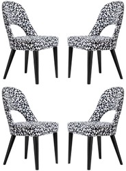 Casa Padrino ensemble de 4 Chaises de salle à manger Art Déco de luxe blanc / gris / noir 49 x 61 x H. 89 cm - Chaises de cuisine avec motif - Mobilier salle à manger - Mobilier Art Déco de luxe