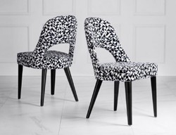 Casa Padrino ensemble de 4 Chaises de salle à manger Art Déco de luxe blanc / gris / noir 49 x 61 x H. 89 cm - Chaises de cuisine avec motif - Mobilier salle à manger - Mobilier Art Déco de luxe