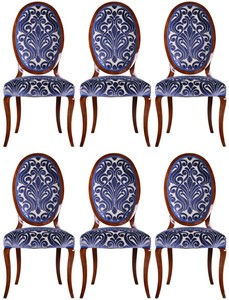 Luxus Jugendstil Esszimmerstuhl 6er Set Blau Creme Braun Luxury Art Nouveau Dining Chair Set of 6 Blue Cream Brown