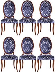 Casa Padrino ensemble de 6 Chaises de salle à manger Art Nouveau de luxe bleu / crème / marron 51 x 48 x H. 106 cm - Chaises de cuisine avec motif - Mobilier de salle à manger Baroque & Art Nouveau