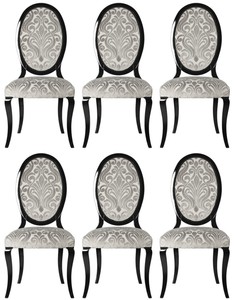 Luxus Jugendstil Esszimmerstuhl 6er Set Grau Schwarz Luxury Art Nouveau Dining Chair Set of 6 Gray Black