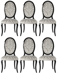 Casa Padrino luxury Art Nouveau dining chair set of 6 gray / black 51 x 48 x H. 106 cm - Elegant kitchen chairs with pattern - Baroque & Art Nouveau dining room furniture - Luxury quality