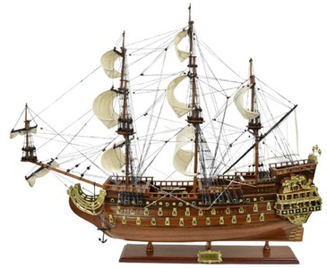 Casa Padrino vaisseau amiral Soleil Royal marron 95 x 29 x H. 90 cm - Bateau décoratif fait main - Bateau en bois - Voilier - Navire de guerre - Maquette de bateau - Accessoires déco