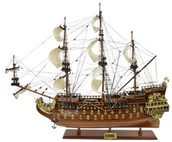 Casa Padrino luxury flagship Soleil Royal brown 95 x 29 x H. 90 cm - Handmade decorative ship - Wooden ship - Sailing ship - Warship - Model ship - Living room decoration - Decorative accessories