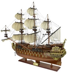 Casa Padrino luxury flagship Soleil Royal brown 95 x 29 x H. 90 cm - Handmade decorative ship - Wooden ship - Sailing ship - Warship - Model ship - Living room decoration - Decorative accessories