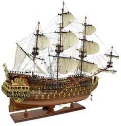 Casa Padrino luxury flagship Soleil Royal brown 95 x 29 x H. 90 cm - Handmade decorative ship - Wooden ship - Sailing ship - Warship - Model ship - Living room decoration - Decorative accessories