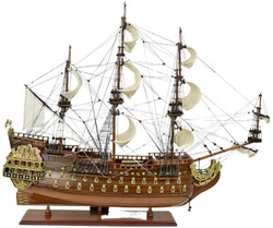 Casa Padrino luxury flagship Soleil Royal brown 95 x 29 x H. 90 cm - Handmade decorative ship - Wooden ship - Sailing ship - Warship - Model ship - Living room decoration - Decorative accessories