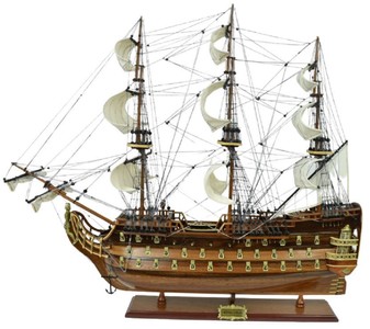 Casa Padrino vaisseau amiral Royal Louis marron 94 x 25 x H. 84 cm - Bateau décoratif fait main - Bateau en bois - Voilier - Navire de guerre - Maquette de bateau - Accessoires déco