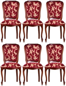 Casa Padrino luxury Art Nouveau dining chair set of 6 bordeaux red / cream / brown 49 x 57 x H. 99 cm - Elegant kitchen chairs with pattern - Baroque & Art Nouveau dining room furniture