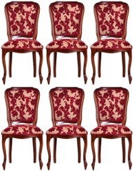 Casa Padrino luxury Art Nouveau dining chair set of 6 bordeaux red / cream / brown 49 x 57 x H. 99 cm - Elegant kitchen chairs with pattern - Baroque & Art Nouveau dining room furniture