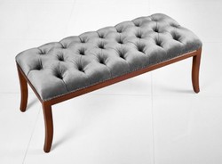 Casa Padrino Luxury Biedermeier Bench Gray / Brown 89 x 38 x H. 36 cm - Upholstered Living Room Bench - Bedroom Bench - Living Room Furniture - Bedroom Furniture - Biedermeier Furniture