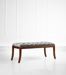 Casa Padrino Luxury Biedermeier Bench Gray / Brown 89 x 38 x H. 36 cm - Upholstered Living Room Bench - Bedroom Bench - Living Room Furniture - Bedroom Furniture - Biedermeier Furniture