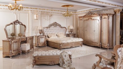 Casa Padrino Luxus Barock Schlafzimmer Set Kupfer / Silber - 1 Barock Schminkkommode & 1 Barock Spiegel & 1 Barock Hocker - Luxus Schlafzimmer Möbel im Barockstil - Edel & Prunkvoll