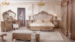 Casa Padrino set di camera da letto barocco di lusso rame / argento - 1 Tavola da Trucco Barocco e 1 Specchio Barocco e 1 Sgabello Barocco - Mobili per camera da letto di lusso in stile barocco