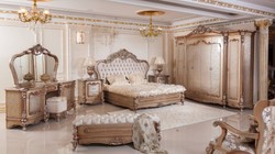 Casa Padrino set di camera da letto barocco di lusso rame / argento - 1 Tavola da Trucco Barocco e 1 Specchio Barocco e 1 Sgabello Barocco - Mobili per camera da letto di lusso in stile barocco