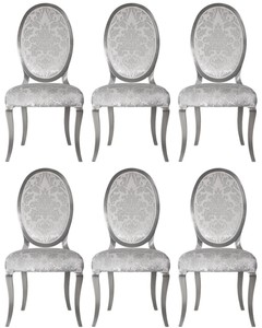 Casa Padrino luxury Art Nouveau dining chair set of 6 silver / gray / silver 51 x 48 x H. 106 cm - Elegant kitchen chairs with pattern - Baroque & Art Nouveau dining room furniture - Luxury quality