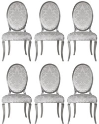 Casa Padrino ensemble de 6 chaises de salle à manger Art Nouveau de luxe argent / gris / argent 51 x 48 x H. 106 cm - Chaises cuisine avec motif - Mobilier de salle à manger Baroque & Art Nouveau