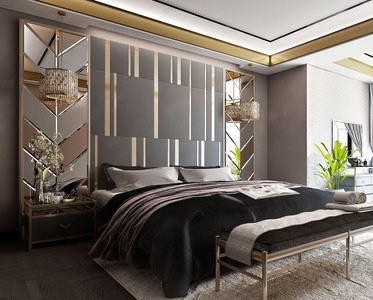 Luxus Designer Schlafzimmer Möbel Set Grau Gold Silber Luxury Designer Bedroom Furniture Set Gray Gold Silver