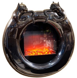 Casa Padrino luxury electric wall fireplace high gloss black Ø 76 cm - Round LED electric fireplace - Bedroom wall fireplace - Living room wall fireplace - Luxury quality - Made in Italy