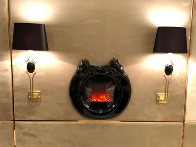 Casa Padrino Luxus Elektro Wandkamin Hochglanz Schwarz Ø 76 cm - Runder LED Elektro Kamin - Schlafzimmer Wandkamin - Wohnzimmer Wandkamin - Luxus Elektro Kamine - Luxus Qualität - Made in Italy