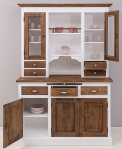 Casa Padrino Landhausstil Esszimmerschrank Weiß / Dunkelbraun 137 x 50 x H. 197 cm - Massivholz Küchenschrank - Esszimmer Möbel im Landhausstil - Landhausstil Esszimmer Einrichtung