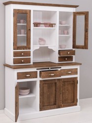 Casa Padrino armario de comedor de estilo campestre blanco / marron oscuro 137 x 50 x A. 197 cm - Armario de cocina de madera maciza - Muebles de comedor en estilo campestre