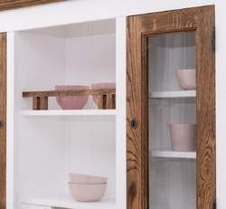 Casa Padrino armario de comedor de estilo campestre blanco / marron oscuro 137 x 50 x A. 197 cm - Armario de cocina de madera maciza - Muebles de comedor en estilo campestre