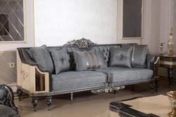 Casa Padrino conjunto de sala de estar barroco de lujo azul claro / beige / negro / oro - 2 Sofás y 2 Sillones y 1 Mesa de Centro y 2 Mesas Auxiliares - Muebles de salón hechos a mano estilo barroco