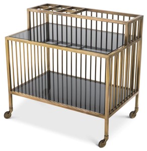 Casa Padrino chariot de service laiton vintage / gris 80 x 50,5 x H. 76,5 cm - Chariot de restauration hôtel restaurant - Accessoires gastronomie hôtel restaurant - Meuble de luxe