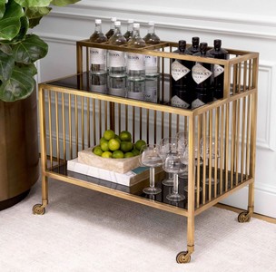 Casa Padrino Luxus Servierwagen Vintage Messing / Grau 80 x 50,5 x H. 76,5 cm - Hotel Restaurant Gastronomie Trolley - Luxus Hotel Restaurant Gastronomie Accessoires - Luxus Möbel