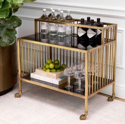 Luxus Trolley Servierwagen Vintage Messing Grau Luxury Serving Trolley Vintage Brass Gray