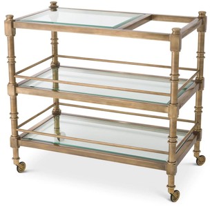 Casa Padrino chariot de service laiton vintage 82 x 46 x H. 80 cm - Chariot de restauration hôtel restaurant - Accessoires gastronomie hôtel restaurant - Meuble de luxe