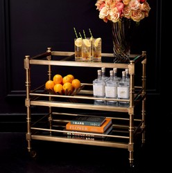 Casa Padrino chariot de service laiton vintage 82 x 46 x H. 80 cm - Chariot de restauration hôtel restaurant - Accessoires gastronomie hôtel restaurant - Meuble de luxe
