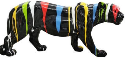 Casa Padrino escultura decorativa de lujo pantera negro / multicolor A. 80 x A. 35 cm - Figura decorativa grande XXL - Escultura decorativa XXL - Esculturas y figuras decorativas XXL