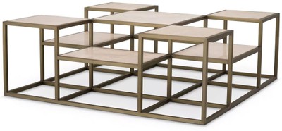 Luxus Edelstahl Travertin Couchtisch Wohnzimmertisch Messing Beige Luxury Stainless Steel Travertine Coffee Table Living Room Table Brass Beige