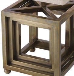Casa Padrino lampada da tavolo di lusso ottone vintage / beige 30 x 30 x A. 65,5 cm - Lampada da scrivania con paralume quadrato - Lampade da tavolo - Lampade da scrivania - Ottima fattura