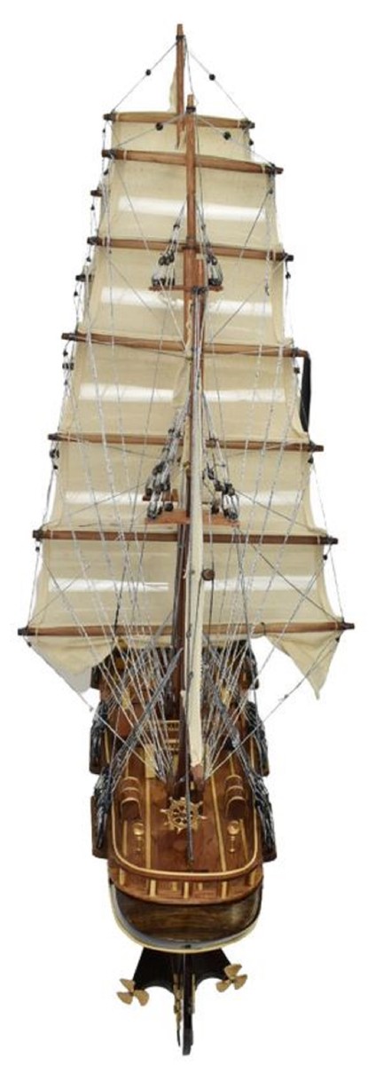 Casa Padrino Luxus Flaggschiff France II Mehrfarbig 120 x 27 x H. 87 cm - Handgefertigtes Deko Schiff - Holzschiff - Segelschiff - Kriegsschiff - Modellschiff - Wohnzimmer Deko - Deko Accessoires