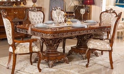 Casa Padrino conjunto de comedor barroco de lujo marrón / oro / bronce - 1 Mesa de Comedor Barroco y 6 Sillas de Comedor Barrocos - Muebles de comedor barrocos - Noble y Magnífico