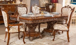 Casa Padrino conjunto de comedor barroco de lujo marrón / oro / bronce - 1 Mesa de Comedor Barroco y 6 Sillas de Comedor Barrocos - Muebles de comedor barrocos - Noble y Magnífico