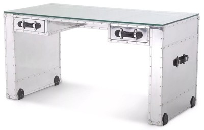 Casa Padrino luxury desk in suitcase design silver / black 150 x 72 x H. 76 cm - Aluminum office table with glass top - Aluminum furniture - Office furniture - Luxury furniture
