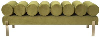 Casa Padrino Luxus Samt Sitzbank Vintage Grün / Messing 130 x 45 x H. 42 cm - Wohnzimmer Bank - Schlafzimmer Bank - Wohnzimmer Möbel - Schlafzimmer Möbel - Luxus Möbel - Luxus Einrichtung