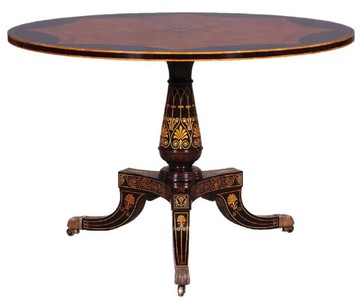 Casa Padrino table à manger baroque de luxe marron / noir / or - Table de salle à manger ronde en bois massif de style baroque - Meuble de salle à manger baroque - Meuble de luxe style baroque