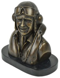 Casa Padrino buste décoratif de luxe en bronze avec socle en marbre pilote bronze / noir 19 x 11 x H. 19 cm - Sculpture en bronze pilote - Figure en bronze pilote - Décorative figure pilote