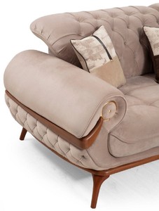 Casa Padrino Luxus Chesterfield Wohnzimmer Sofa mit verstellbaren Rückenlehnen Beige / Braun - Chesterfield Wohnzimmer Möbel - Luxus Wohnzimmer Möbel - Luxus Möbel - Luxus Einrichtung