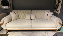 Casa Padrino canapé de salon Chesterfield de luxe avec dossiers réglables crème / marron - Mobilier de salon Chesterfield - Meuble de salon de luxe - Meuble de luxe - Ameublement de luxe