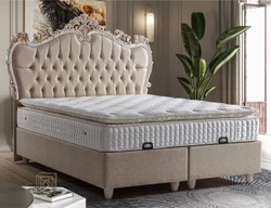Luxus Barock Bett Doppelbett Boxspringbett mit Matratze Beige Weiß Braun Luxury Baroque Bed Double Bed Box Spring Bed with Mattress Beige White Brown Luxus Barock Bett Doppelbett Boxspringbett mit Matratze Beige Weiß Braun Luxury Baroque Bed Double Bed Box Spring Bed with Mattress Beige White Brown